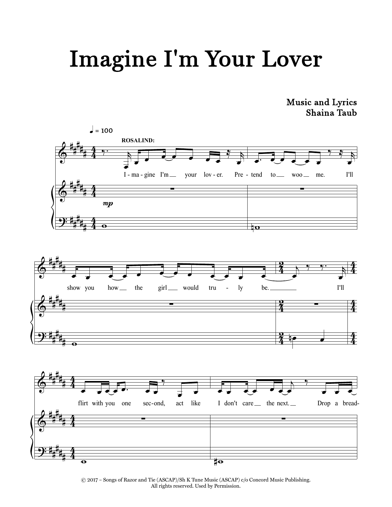 Learn to play Shaina Taub Imagine I'm Your Lover (from As You Like It) sheet music for Piano & Vocal in minutes. Price: 7.8900$ Shaina Taub Imagine I'm Your Lover (from As You Like It) sheet music notes and chords arranged for Piano & Vocal