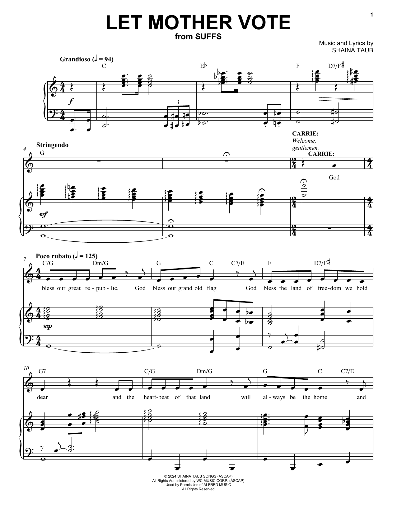 Shaina Taub Let Mother Vote (from Suffs) sheet music notes and chords. Download Printable PDF.