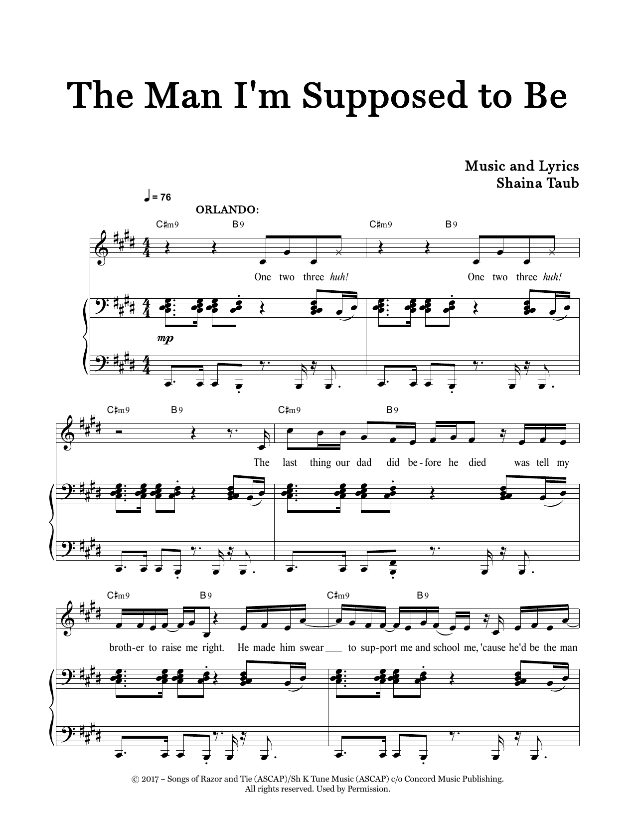 Learn to play Shaina Taub The Man I'm Supposed To Be (from As You Like It) sheet music for Piano & Vocal in minutes. Price: 7.8900$ Shaina Taub The Man I'm Supposed To Be (from As You Like It) sheet music notes and chords arranged for Piano & Vocal
