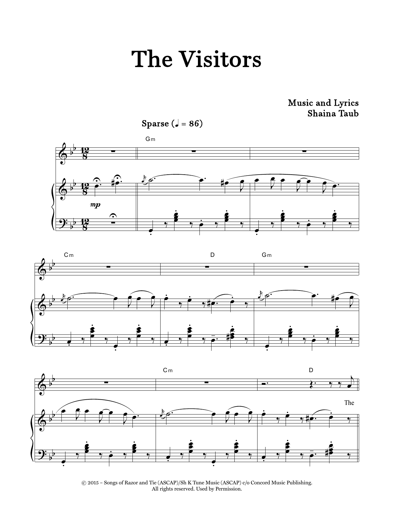 Learn to play Shaina Taub The Visitors sheet music for Piano & Vocal in minutes. Price: 7.8900$ Shaina Taub The Visitors sheet music notes and chords arranged for Piano & Vocal