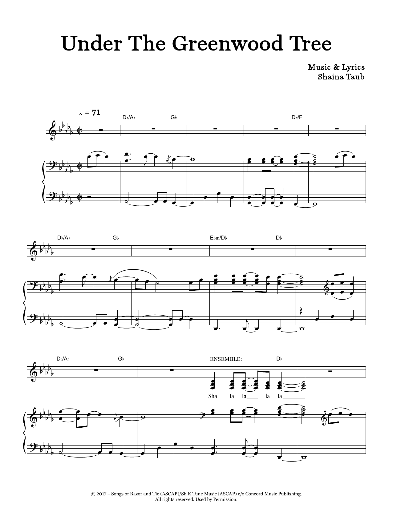 Shaina Taub Under The Greenwood Tree (original key) (from As You Like It) sheet music notes and chords. Download Printable PDF.