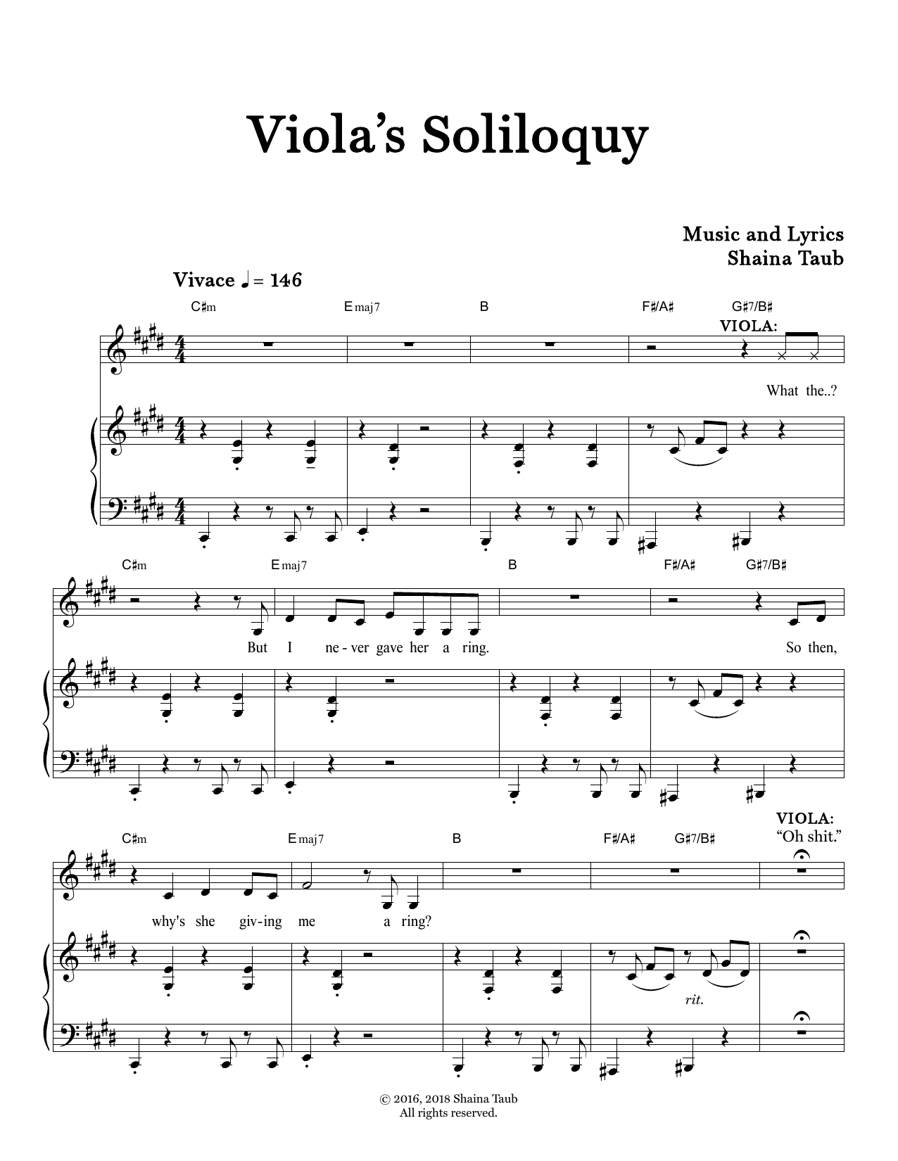 Shaina Taub Viola's Soliloquy (from Twelfth Night) sheet music notes and chords. Download Printable PDF.