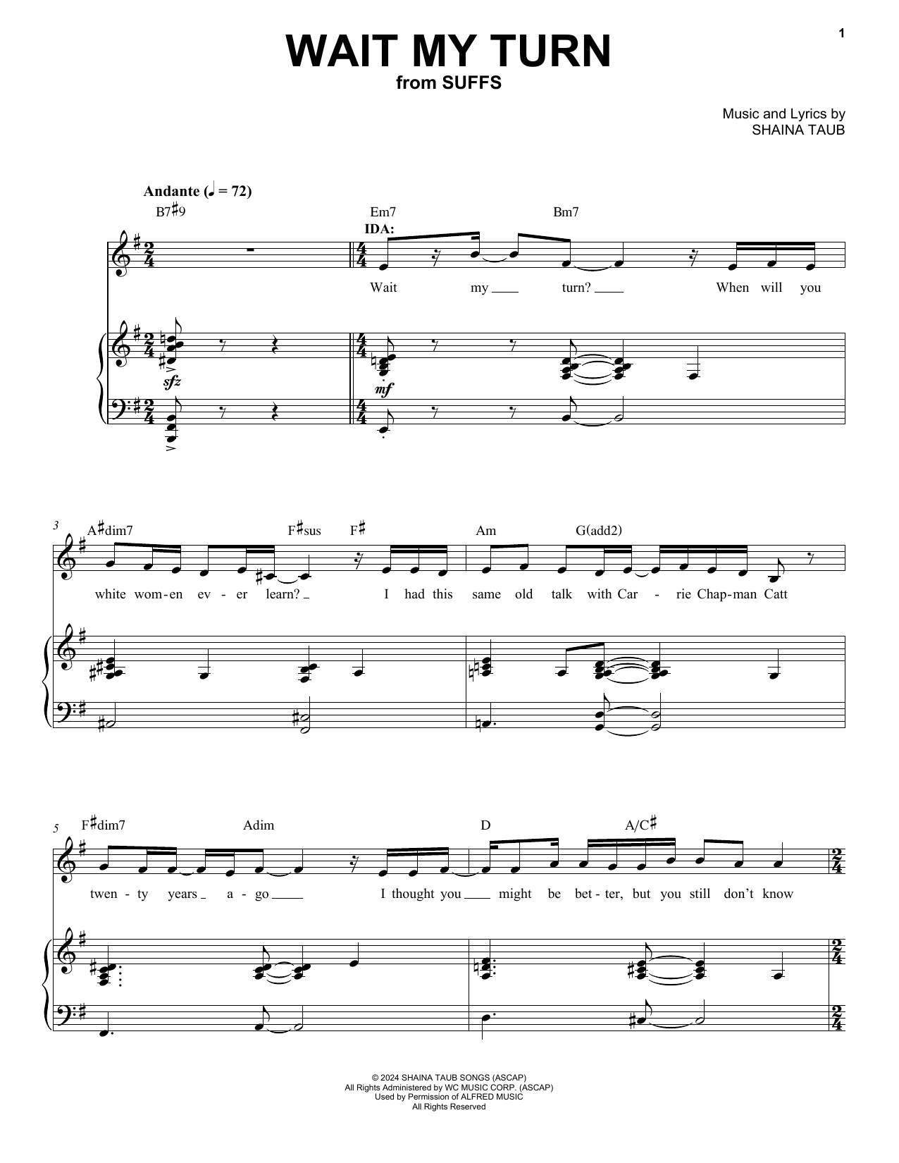 Shaina Taub Wait My Turn (from Suffs) sheet music notes and chords. Download Printable PDF.