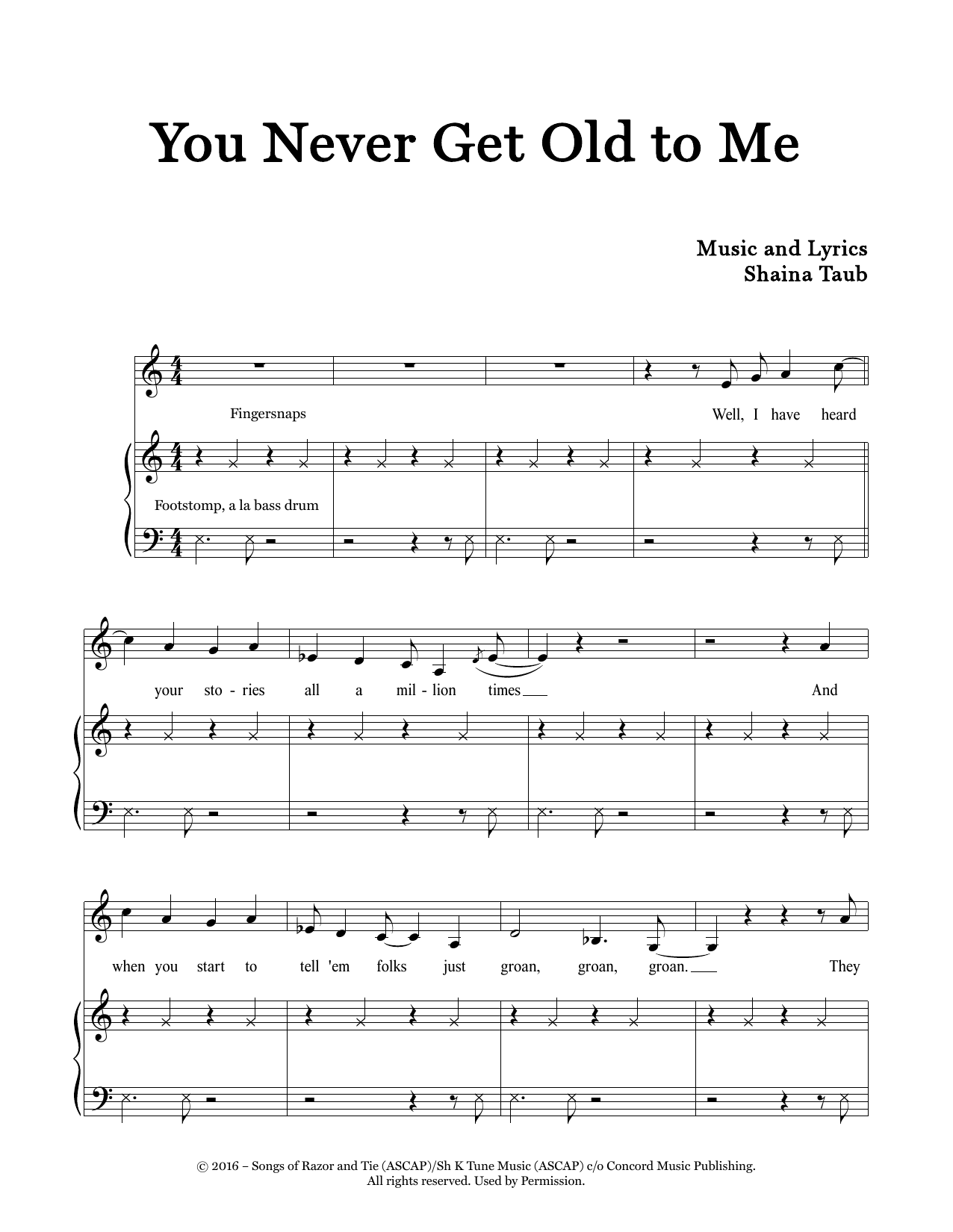 Learn to play Shaina Taub Never Get Old To Me sheet music for Piano & Vocal in minutes. Price: 7.8900$ Shaina Taub Never Get Old To Me sheet music notes and chords arranged for Piano & Vocal
