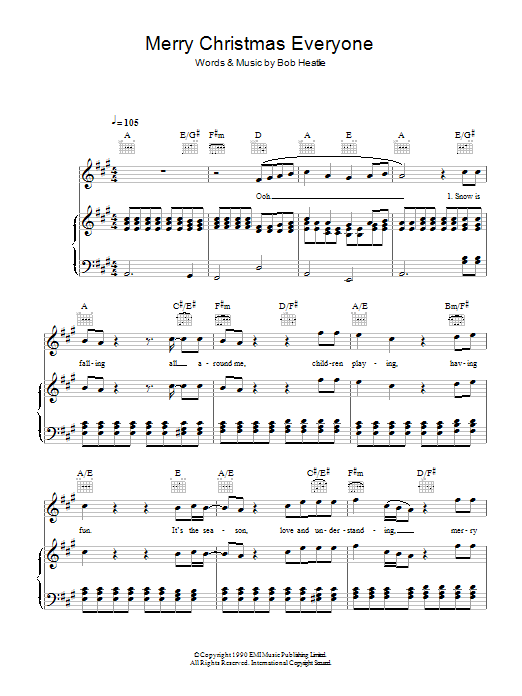 Shakin' Stevens Merry Christmas Everyone sheet music notes and chords. Download Printable PDF.