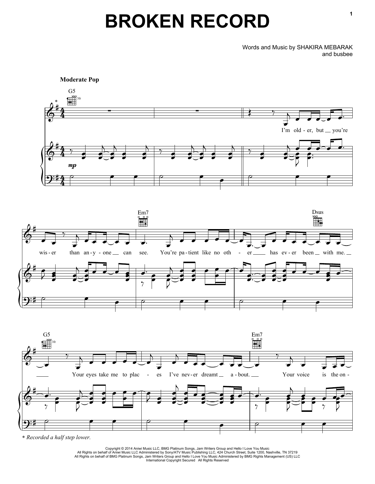 Learn to play Shakira Broken Record sheet music for Piano, Vocal & Guitar Chords (Right-Hand Melody) in minutes. Price: 7.8900$ Shakira Broken Record sheet music notes and chords arranged for Piano, Vocal & Guitar Chords (Right-Hand Melody)