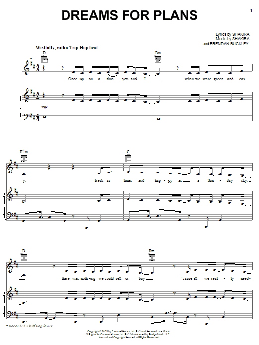 Learn to play Shakira Dreams For Plans sheet music for Piano, Vocal & Guitar Chords (Right-Hand Melody) in minutes. Price: 7.8900$ Shakira Dreams For Plans sheet music notes and chords arranged for Piano, Vocal & Guitar Chords (Right-Hand Melody)