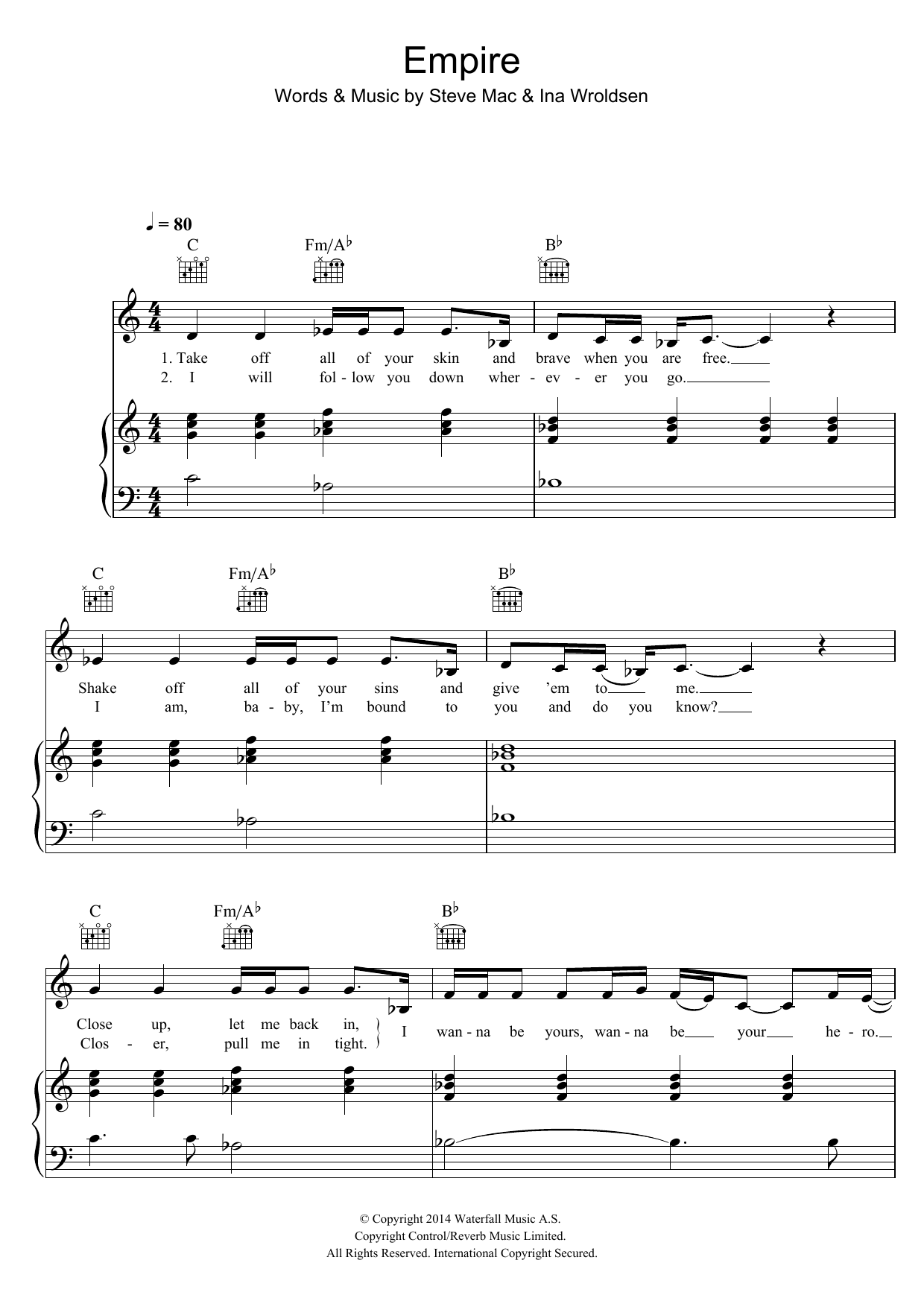 Shakira Empire (feat. Rihanna) sheet music notes and chords arranged for Piano, Vocal & Guitar Chords