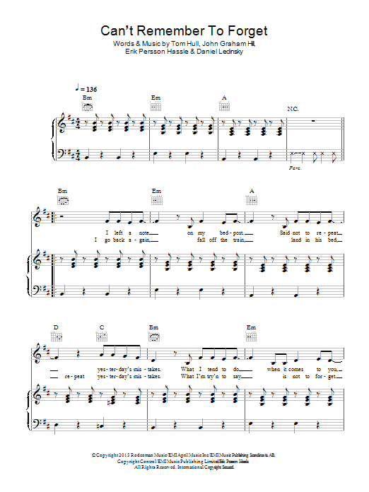 Shakira Can't Remember To Forget You (feat. Rihanna) sheet music notes and chords arranged for Piano, Vocal & Guitar Chords