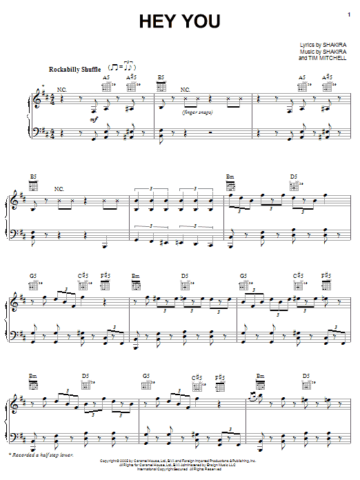 Learn to play Shakira Hey You sheet music for Piano, Vocal & Guitar Chords (Right-Hand Melody) in minutes. Price: 7.8900$ Shakira Hey You sheet music notes and chords arranged for Piano, Vocal & Guitar Chords (Right-Hand Melody)