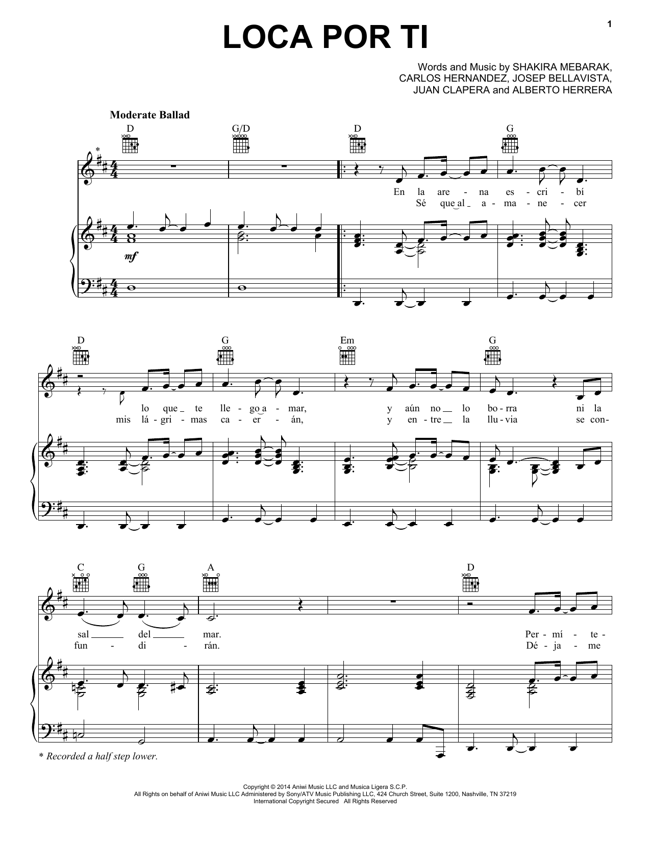 Learn to play Shakira Loca Por Ti sheet music for Piano, Vocal & Guitar Chords (Right-Hand Melody) in minutes. Price: 7.8900$ Shakira Loca Por Ti sheet music notes and chords arranged for Piano, Vocal & Guitar Chords (Right-Hand Melody)