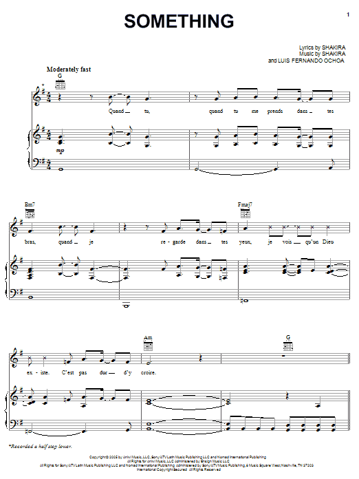 Learn to play Shakira Something sheet music for Piano, Vocal & Guitar Chords (Right-Hand Melody) in minutes. Price: 7.8900$ Shakira Something sheet music notes and chords arranged for Piano, Vocal & Guitar Chords (Right-Hand Melody)