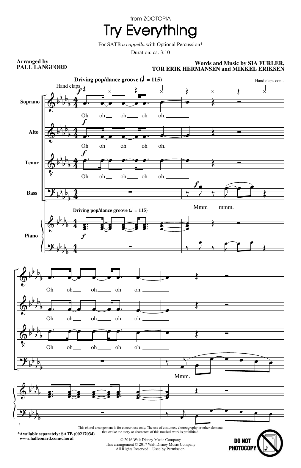 Paul Langford Try Everything sheet music notes and chords. Download Printable PDF.