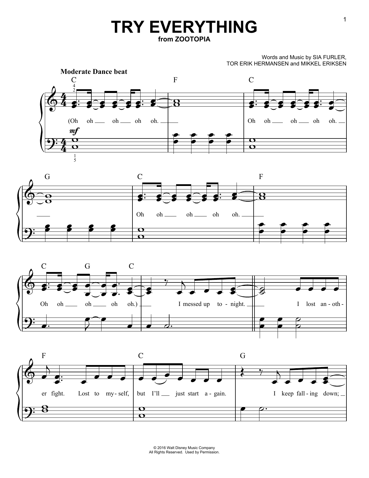 Shakira Try Everything sheet music notes and chords. Download Printable PDF.