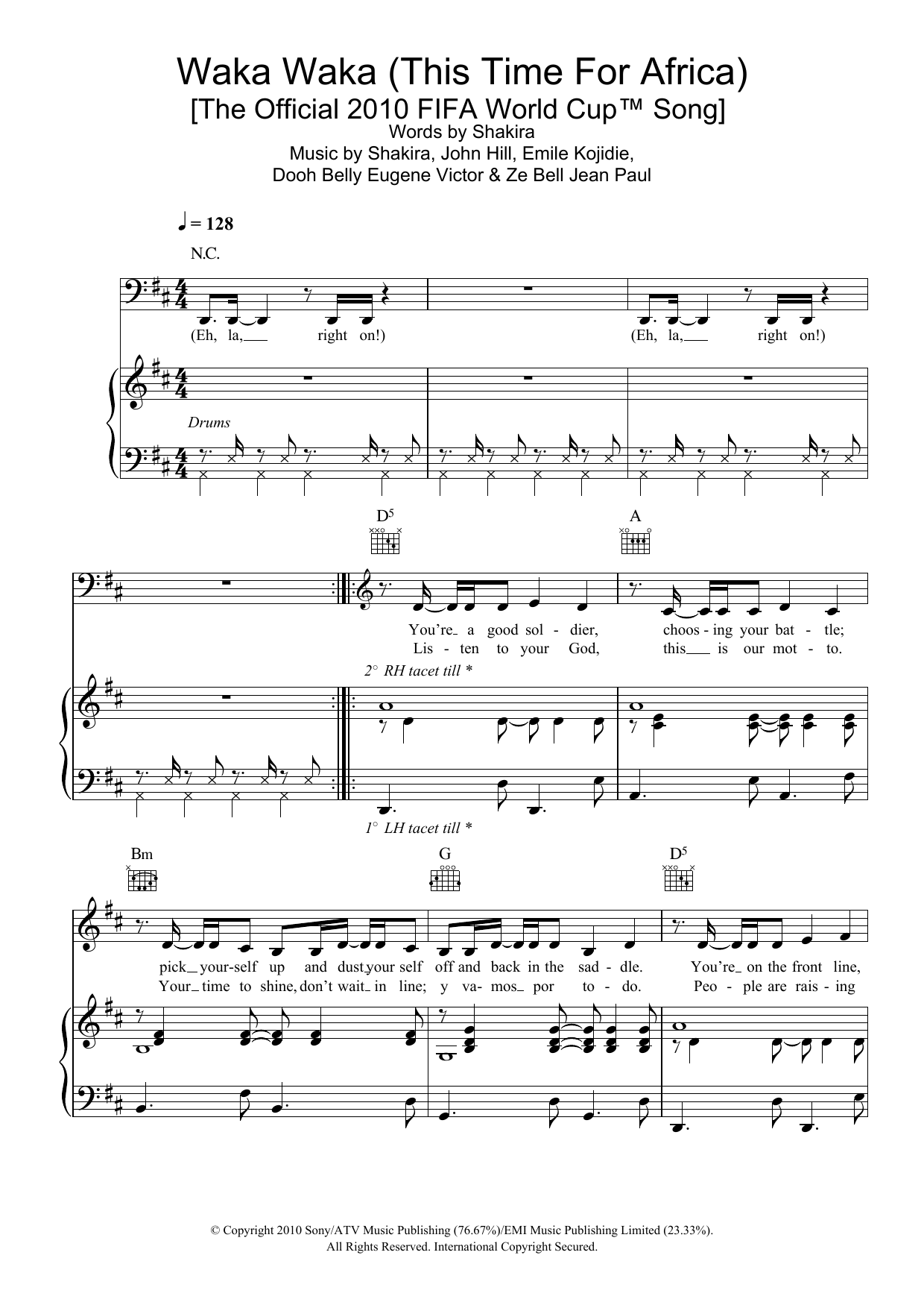 Shakira Waka Waka (This Time For Africa) (feat. Freshlyground) sheet music notes and chords. Download Printable PDF.