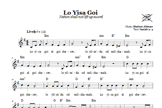 Shalom Altman Lo Yisa Goi (Nation Shall Not Lift Up Sword) sheet music notes and chords. Download Printable PDF.