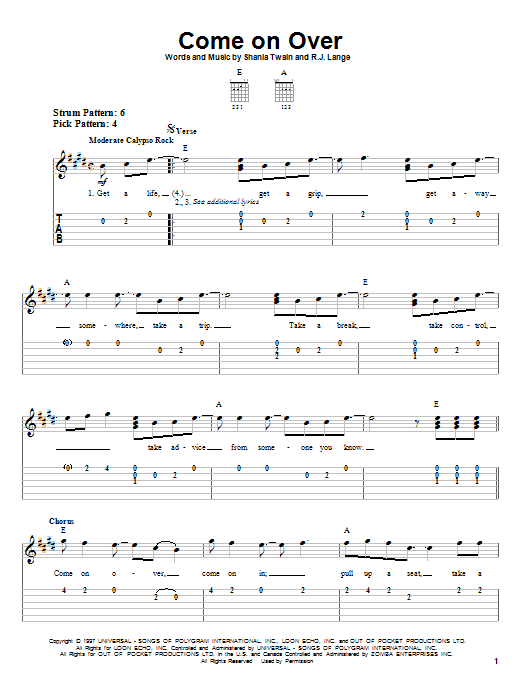 Shania Twain Come On Over sheet music notes and chords. Download Printable PDF.