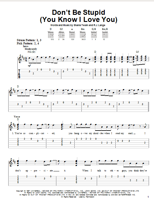 Shania Twain Don't Be Stupid (You Know I Love You) sheet music notes and chords. Download Printable PDF.