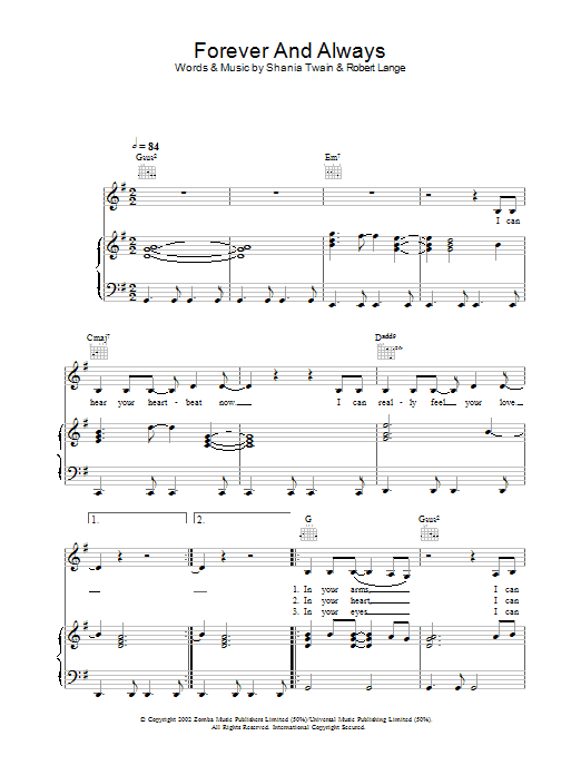 Learn to play Shania Twain Forever And Always sheet music for Piano, Vocal & Guitar Chords in minutes. Price: 7.8900$ Shania Twain Forever And Always sheet music notes and chords arranged for Piano, Vocal & Guitar Chords