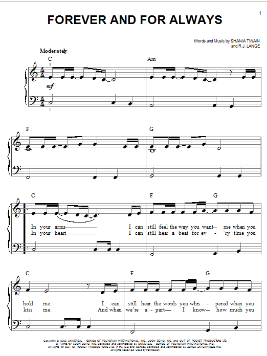 Shania Twain Forever And For Always sheet music notes and chords. Download Printable PDF.