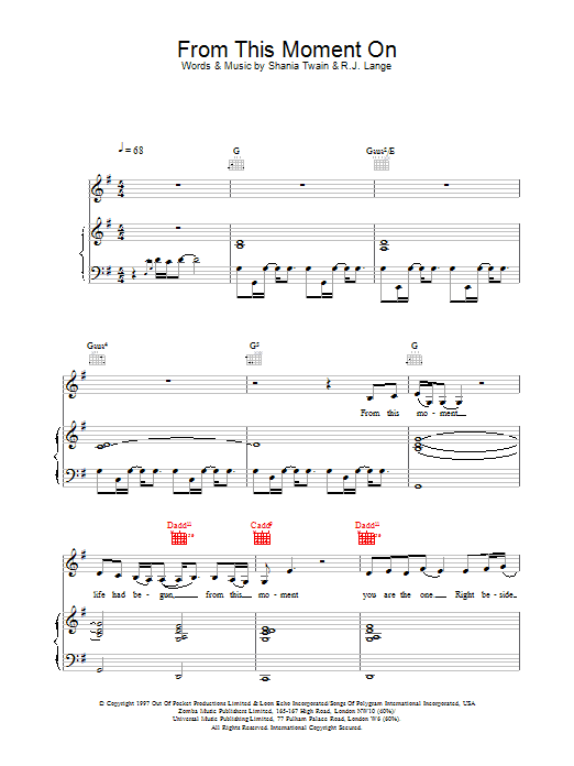 Shania Twain From This Moment On sheet music notes and chords. Download Printable PDF.