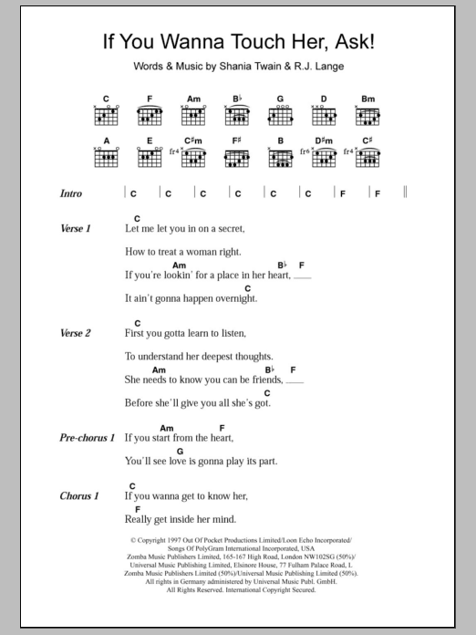 Shania Twain If You Wanna Touch Her, Ask! sheet music notes and chords arranged for Piano Chords/Lyrics