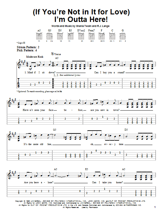 Shania Twain (If You're Not In It For Love) I'm Outta Here! sheet music notes and chords. Download Printable PDF.