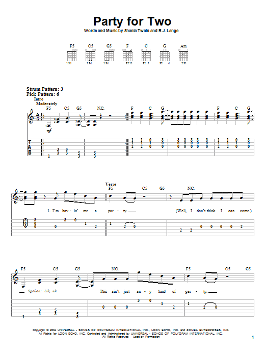 Shania Twain Party For Two sheet music notes and chords. Download Printable PDF.