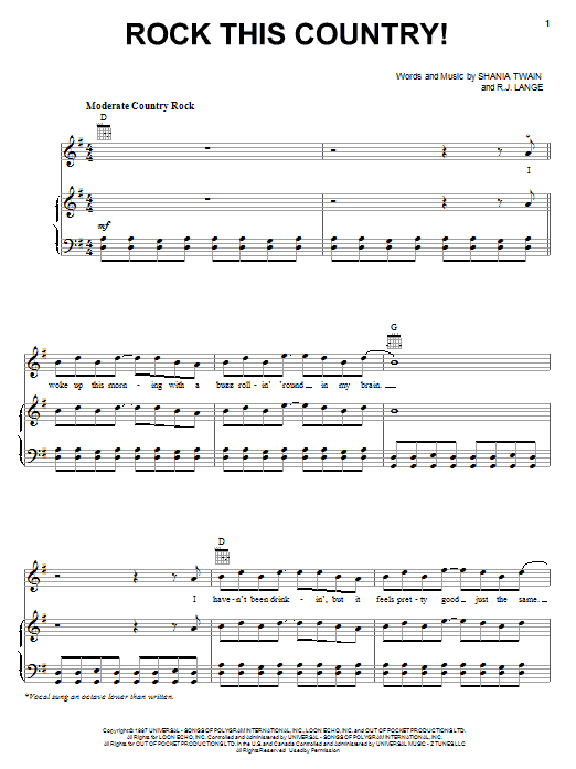 Shania Twain Rock This Country! sheet music notes and chords. Download Printable PDF.