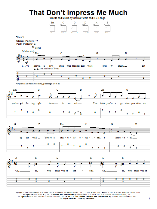 Shania Twain That Don't Impress Me Much sheet music notes and chords. Download Printable PDF.