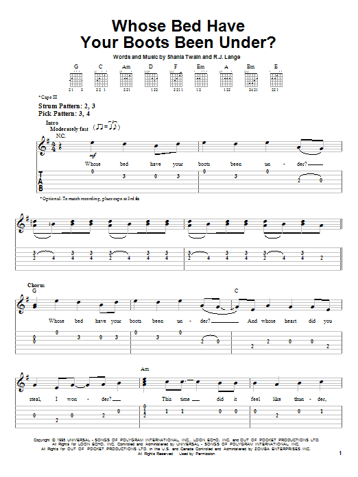 Shania Twain Whose Bed Have Your Boots Been Under? sheet music notes and chords. Download Printable PDF.