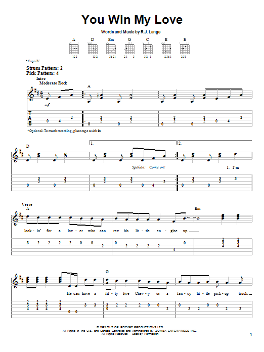 Shania Twain You Win My Love sheet music notes and chords. Download Printable PDF.