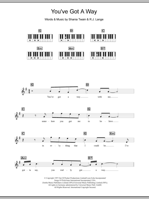 Shania Twain You've Got A Way sheet music notes and chords. Download Printable PDF.