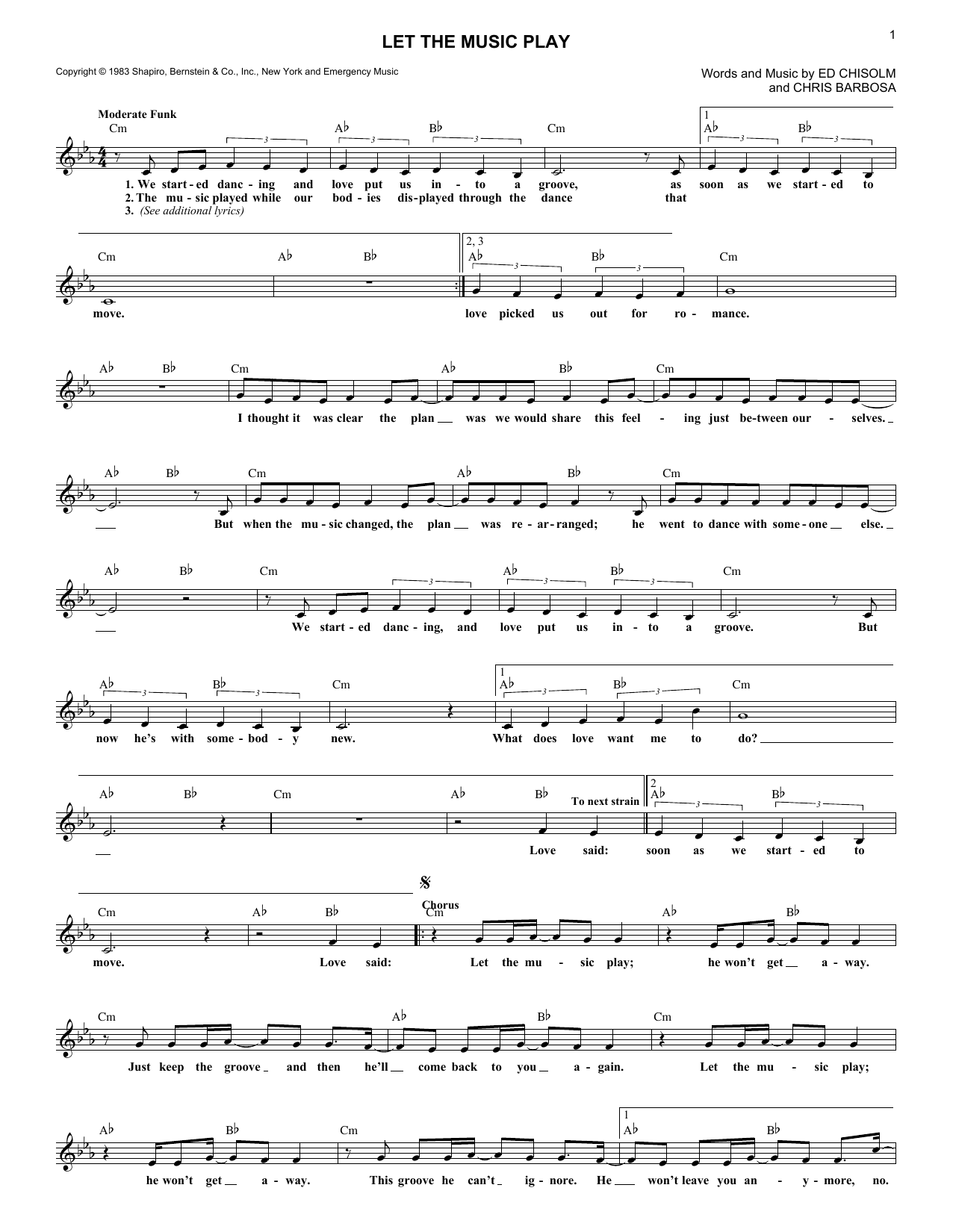 Shannon Let The Music Play sheet music notes and chords. Download Printable PDF.