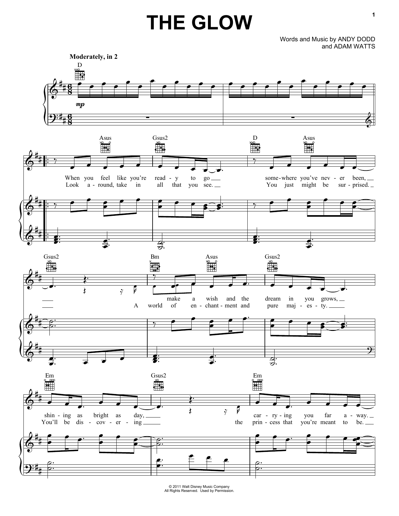 Shannon Saunders The Glow (from Disney Princess: Fairy Tale Songs) sheet music notes and chords. Download Printable PDF.