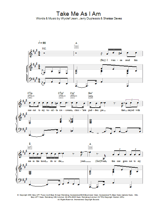 Sharissa Take Me As I Am sheet music notes and chords arranged for Piano, Vocal & Guitar Chords