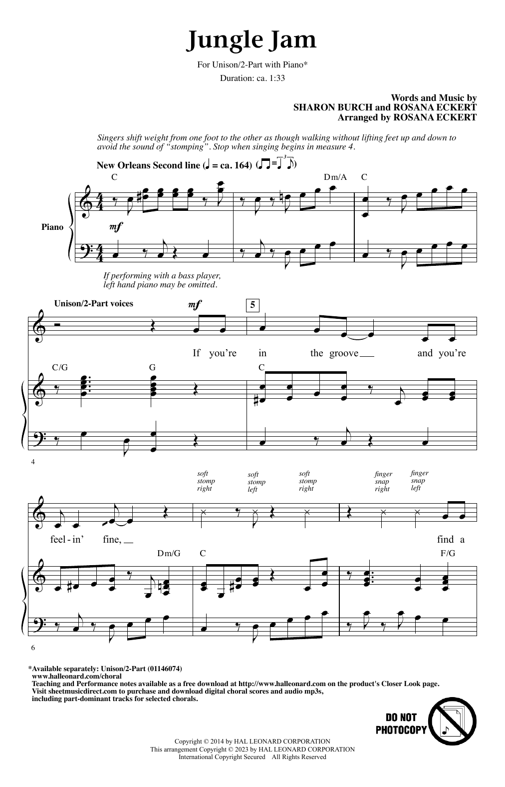 Sharon Burch and Rosana Eckert Jungle Jam sheet music notes and chords. Download Printable PDF.