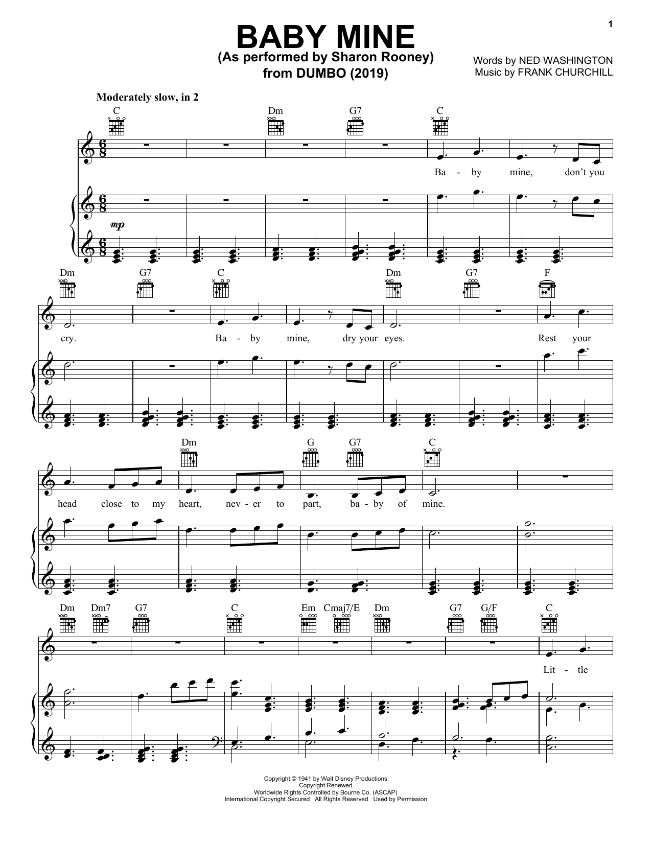 Sharon Rooney Baby Mine (from the Motion Picture Dumbo) sheet music notes and chords. Download Printable PDF.