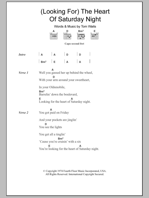 Shawn Colvin (Looking For) The Heart Of Saturday Night sheet music notes and chords. Download Printable PDF.