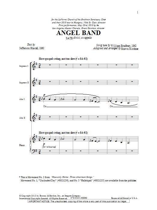 Learn to play Shawn Kirchner Angel Band sheet music for SATB Choir in minutes. Price: 3.9900$ Shawn Kirchner Angel Band sheet music notes and chords arranged for SATB Choir