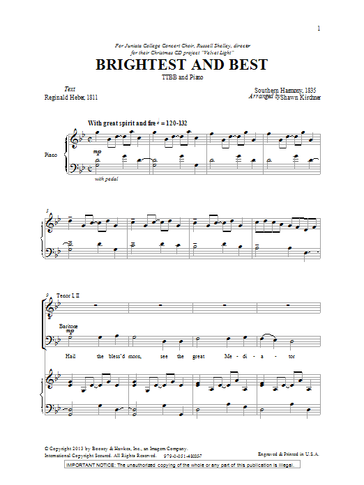 Shawn Kirchner Brightest And Best sheet music notes and chords. Download Printable PDF.