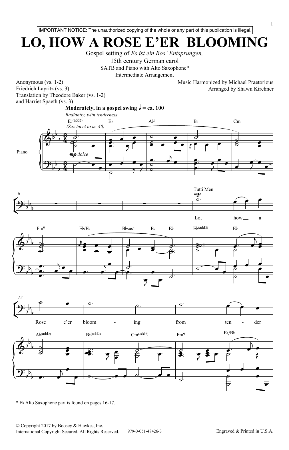 Shawn Kirchner Lo, How A Rose E'er Blooming sheet music notes and chords arranged for SATB Choir