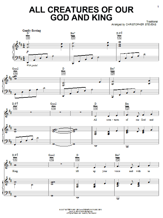 Learn to play Shawn McDonald and Bethany Dillon All Creatures Of Our God And King sheet music for Piano, Vocal & Guitar Chords (Right-Hand Melody) in minutes. Price: 7.8900$ Shawn McDonald and Bethany Dillon All Creatures Of Our God And King sheet music notes and chords arranged for Piano, Vocal & Guitar Chords (Right-Hand Melody)