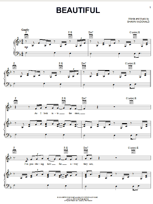 Learn to play Shawn McDonald Beautiful sheet music for Piano, Vocal & Guitar Chords (Right-Hand Melody) in minutes. Price: 7.8900$ Shawn McDonald Beautiful sheet music notes and chords arranged for Piano, Vocal & Guitar Chords (Right-Hand Melody)