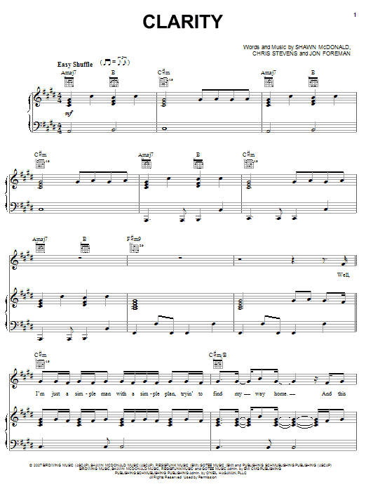 Learn to play Shawn McDonald Clarity sheet music for Piano, Vocal & Guitar Chords (Right-Hand Melody) in minutes. Price: 7.8900$ Shawn McDonald Clarity sheet music notes and chords arranged for Piano, Vocal & Guitar Chords (Right-Hand Melody)