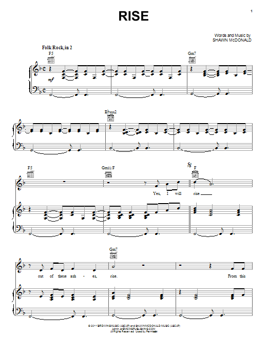 Learn to play Shawn McDonald Rise sheet music for Piano, Vocal & Guitar Chords (Right-Hand Melody) in minutes. Price: 7.8900$ Shawn McDonald Rise sheet music notes and chords arranged for Piano, Vocal & Guitar Chords (Right-Hand Melody)