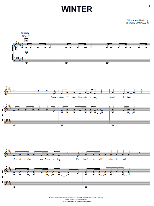 Learn to play Shawn McDonald Winter sheet music for Piano, Vocal & Guitar Chords (Right-Hand Melody) in minutes. Price: 7.8900$ Shawn McDonald Winter sheet music notes and chords arranged for Piano, Vocal & Guitar Chords (Right-Hand Melody)