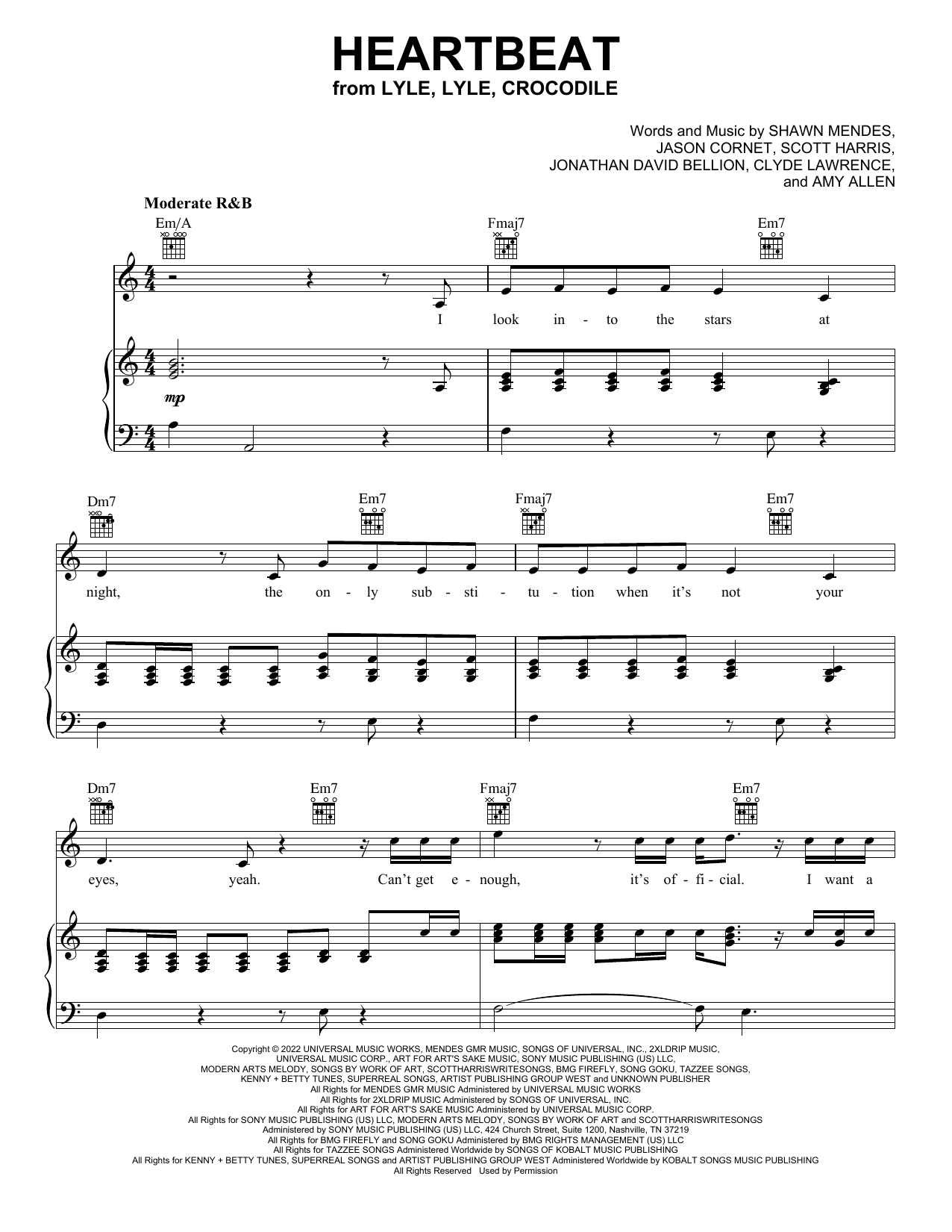 Shawn Mendes Heartbeat sheet music notes and chords arranged for Piano, Vocal & Guitar Chords (Right-Hand Melody)