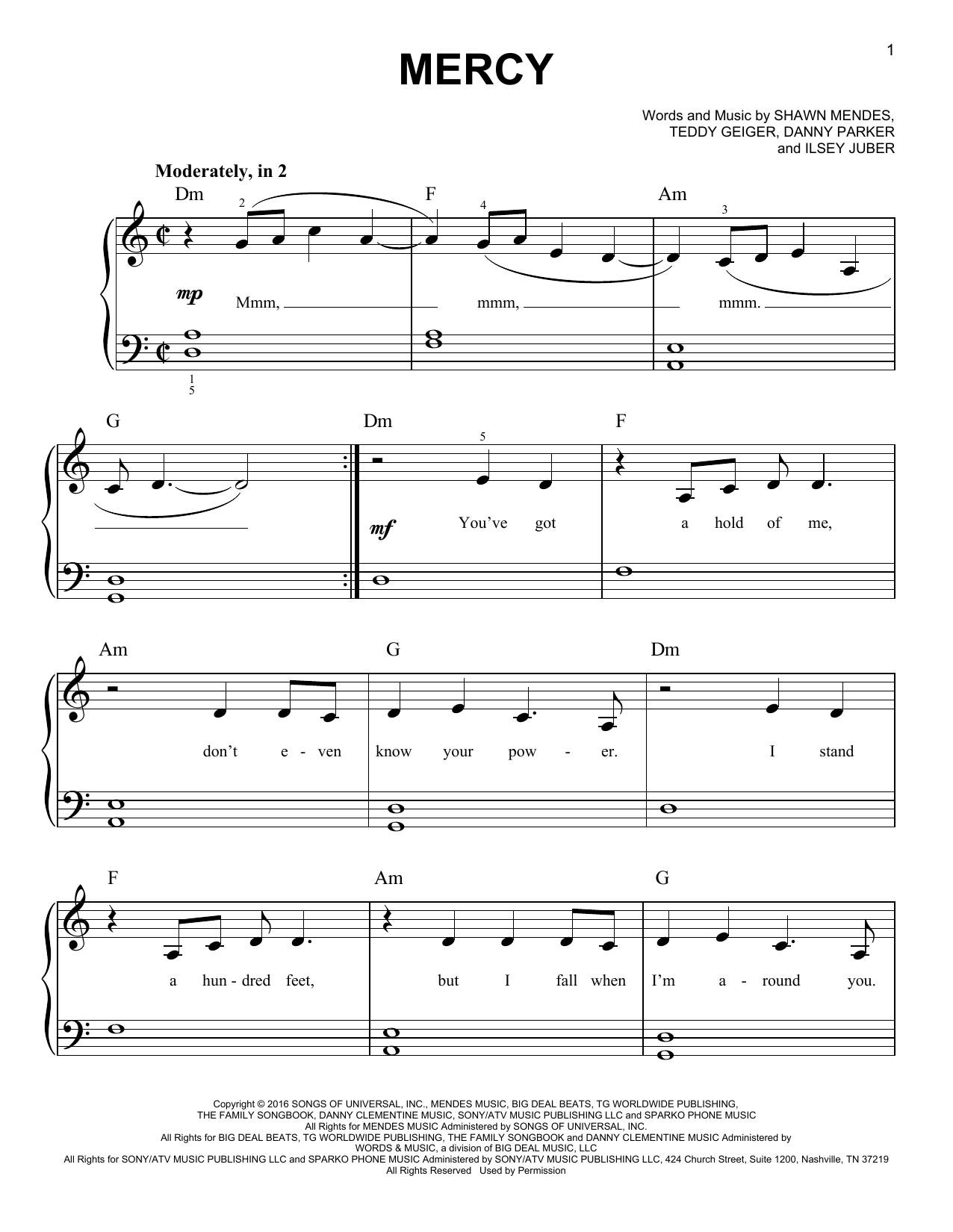 Shawn Mendes Mercy sheet music notes and chords. Download Printable PDF.