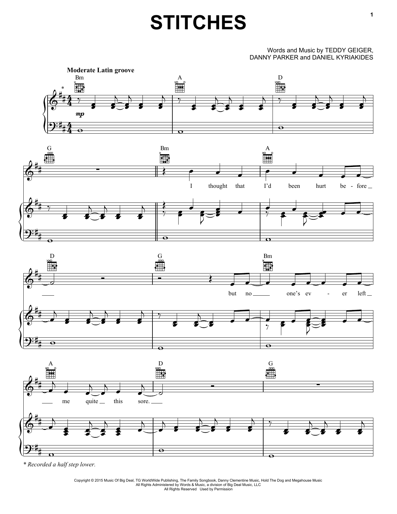 Shawn Mendes Stitches sheet music notes and chords. Download Printable PDF.